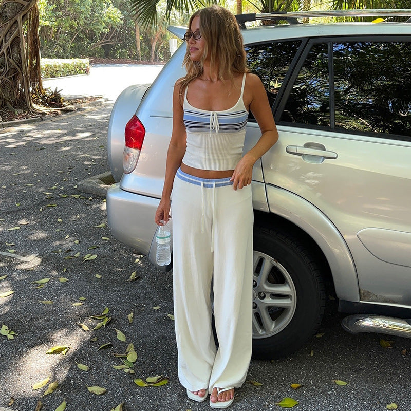 Damen Zweiteiler-Set mit weichem Tops und weitem Hosen Schnitt Drune
