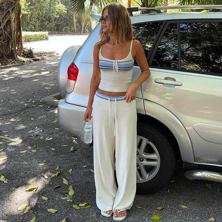 Damen Zweiteiler-Set mit weichem Tops und weitem Hosen Schnitt Drune