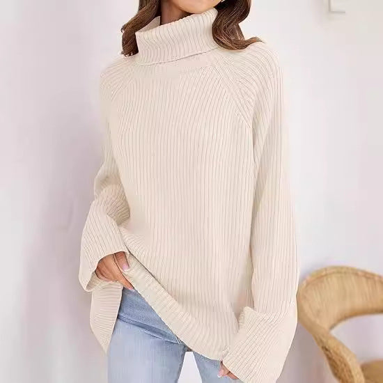 Damen Kaschmir-Feinstrickpullover mit hohem Kragen und weitem Schnitt Drune
