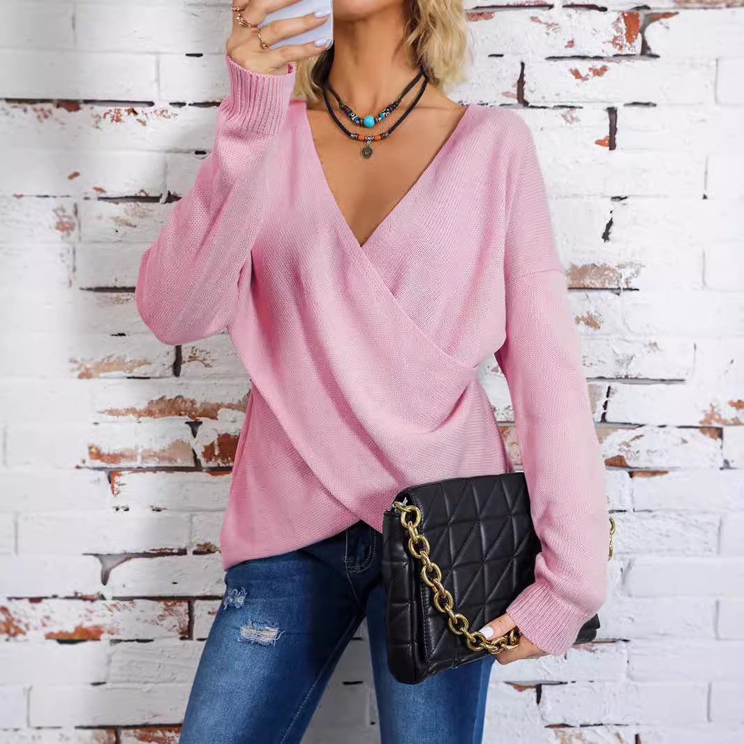 Damen Wickelpullover mit tiefem V-Ausschnitt und lässigem Schnitt Drune