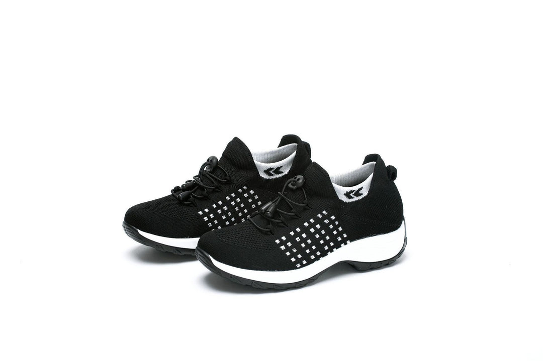 Damen gestrickte Slip-On Sneaker mit Schnellzugkordel, elastischem Schaft und stoßdämpfender Plateau-Sohle Drune