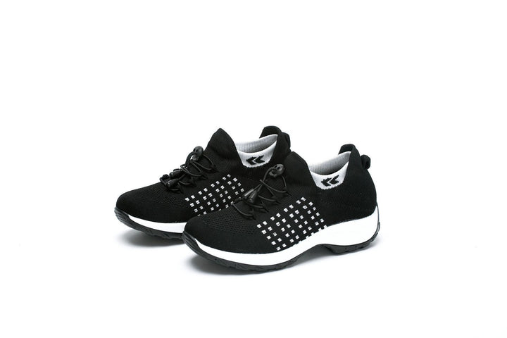 Damen gestrickte Slip-On Sneaker mit Schnellzugkordel, elastischem Schaft und stoßdämpfender Plateau-Sohle Drune