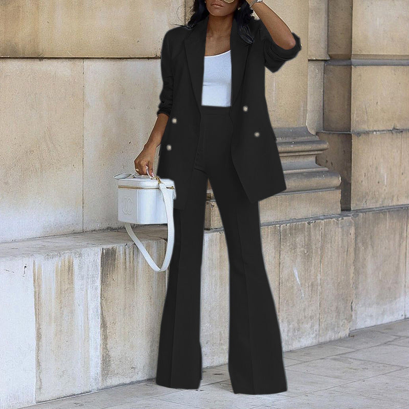 Damen elegantes Blazer-Set mit weitem Bein und Taillengürtel Drune