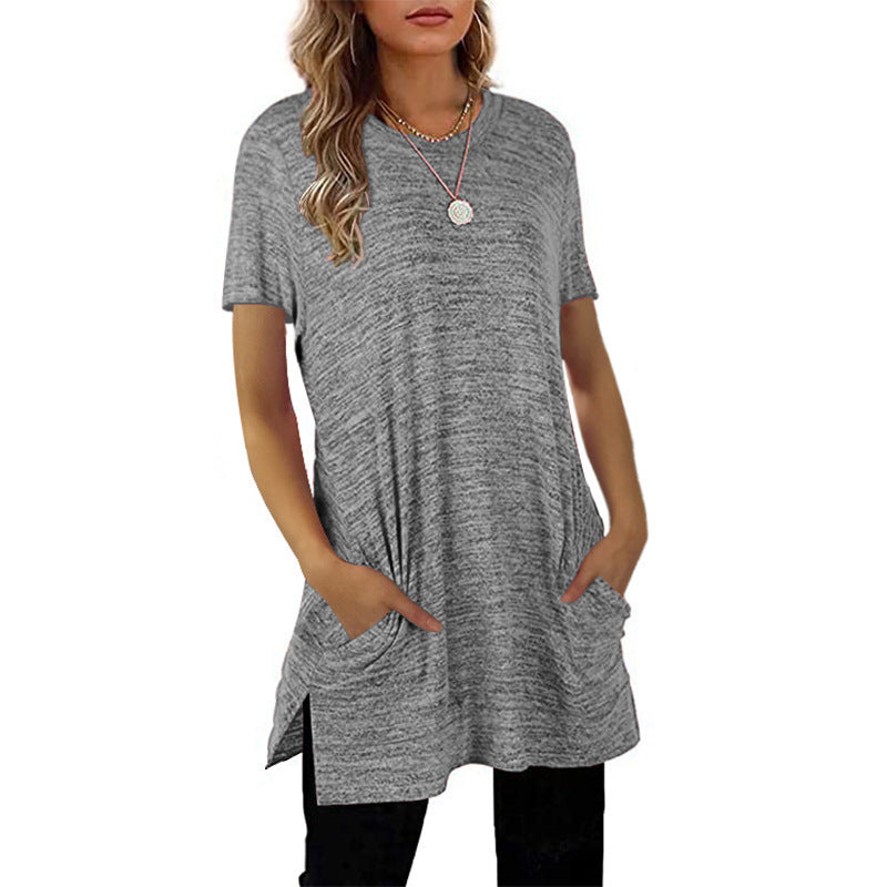 Damen Langarm-Tunika mit seitlichen Taschen und asymmetrischem Saum Drune