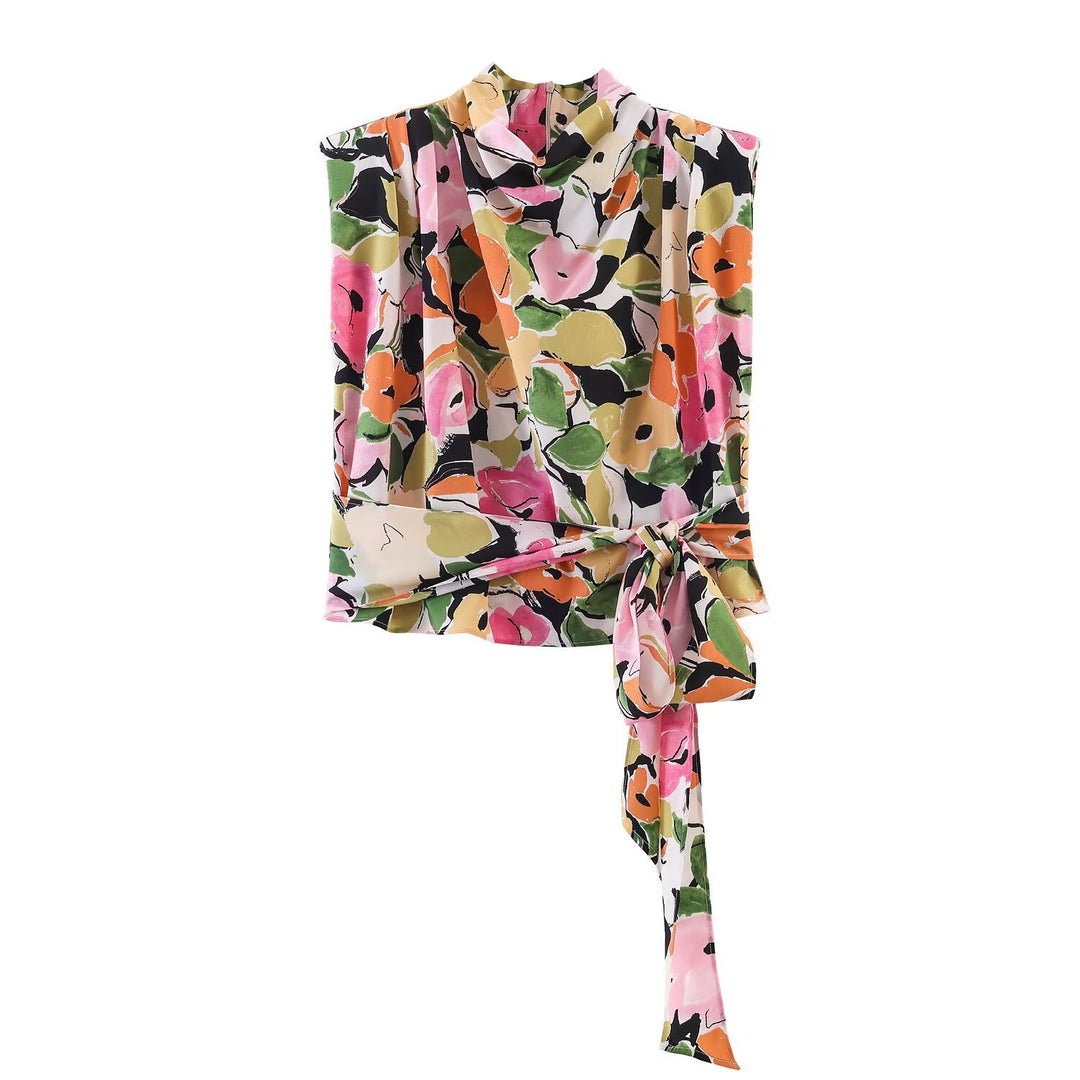 Damenbluse mit floralem Muster und eleganter Knüpfung Drune
