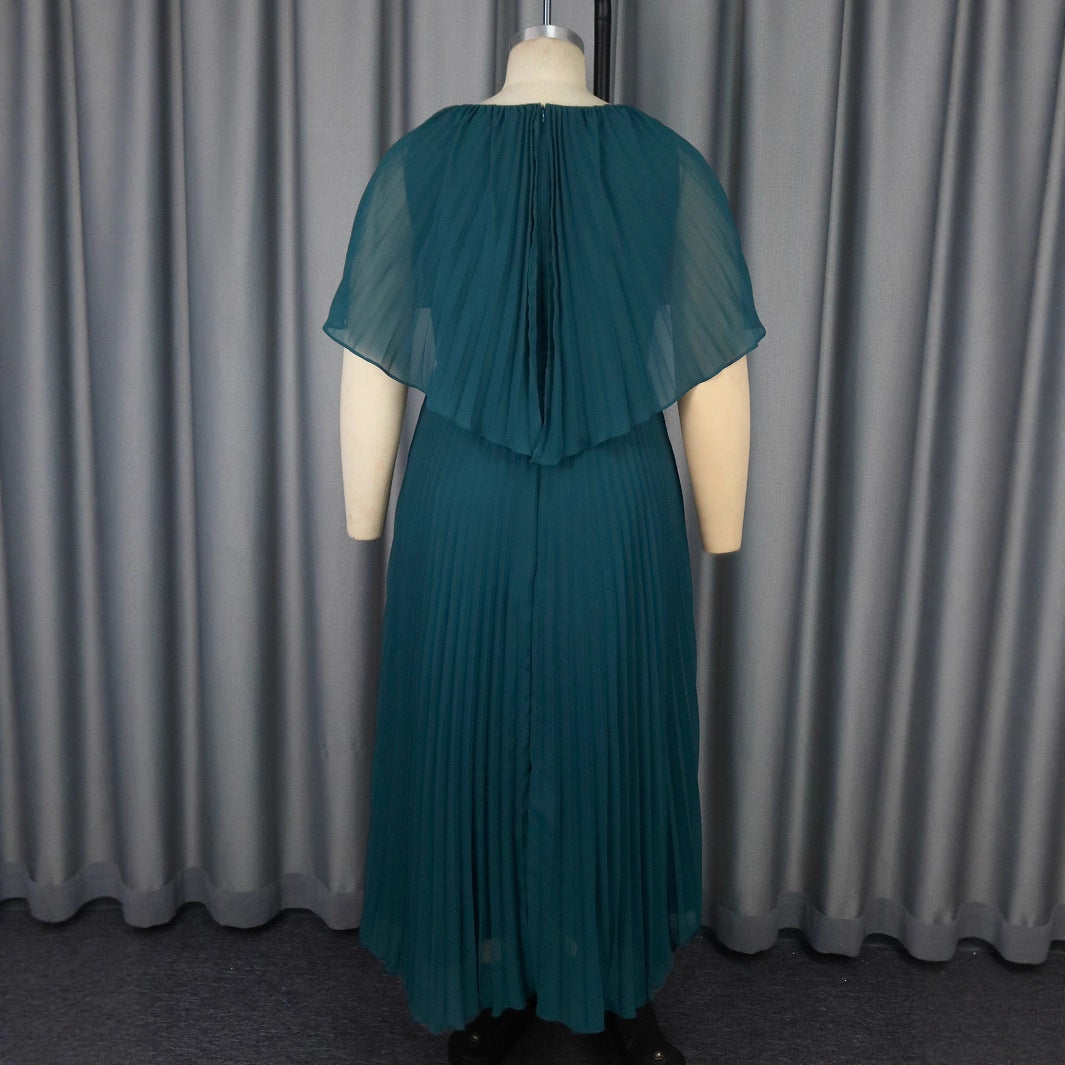 Damen Elegantes Plissee-Maxi-Kleid mit fließenden Ärmeln Drune