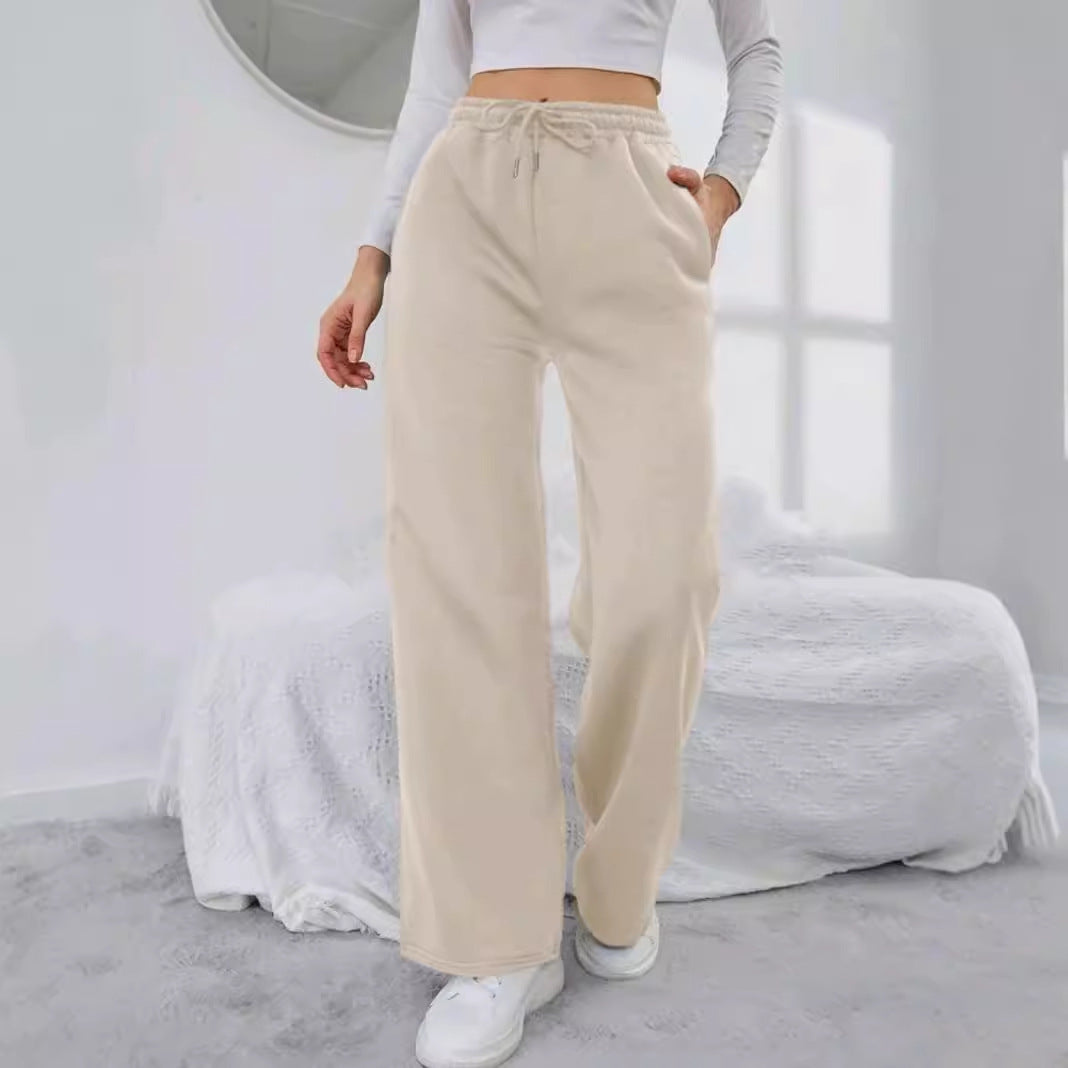 Damen nan High‑Waist Wide‑Leg Jogginghose mit elastischem Komfortbund, Kordelzug und tiefen Eingrifftaschen Drune