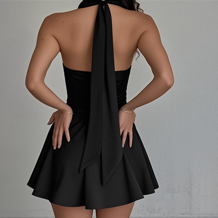 Damen Verspieltes Cocktailkleid mit tiefem V-Ausschnitt und fließendem Rock Drune