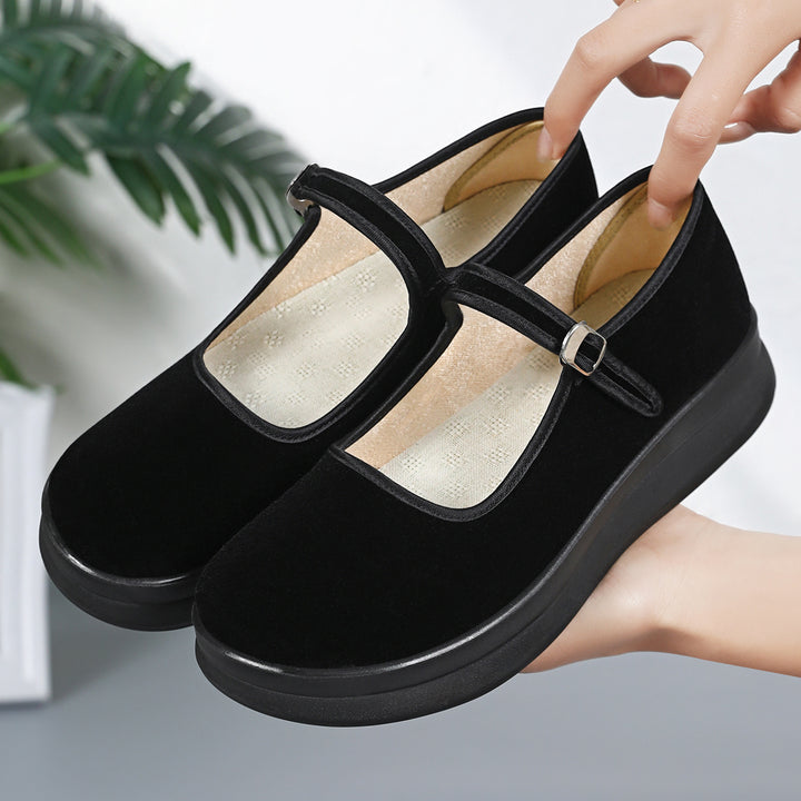 Damen nan Mary-Jane Plateau-Slipper mit verstellbarem Riemen und orthopädischer Komfortsohle Drune