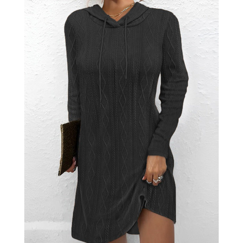 Damen Strickkleid mit Kapuze und strukturiertem Muster Drune