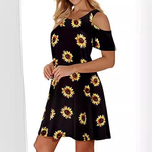 Damen Sommerkleid mit floralem Design und Schulterfreiem Schnitt Drune