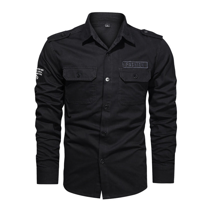 Herren nan Slim-Fit Fieldshirt aus robustem Baumwoll-Canvas mit Schulterklappen und aufgesetzten Brustpatten Drune