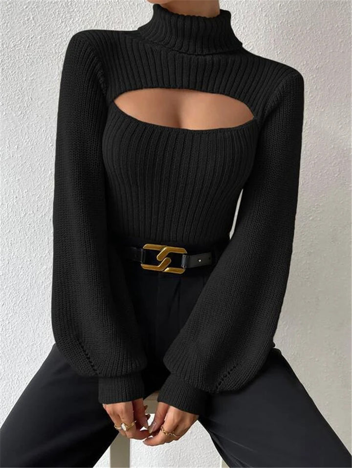 Damen Strickpullover mit Trendigem Cut-Out und Hohem Kragen Drune