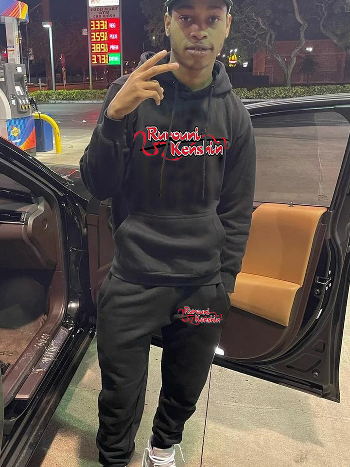 Herren Hoodie und Jogginghose Set mit kreativem Druckmotiv Drune