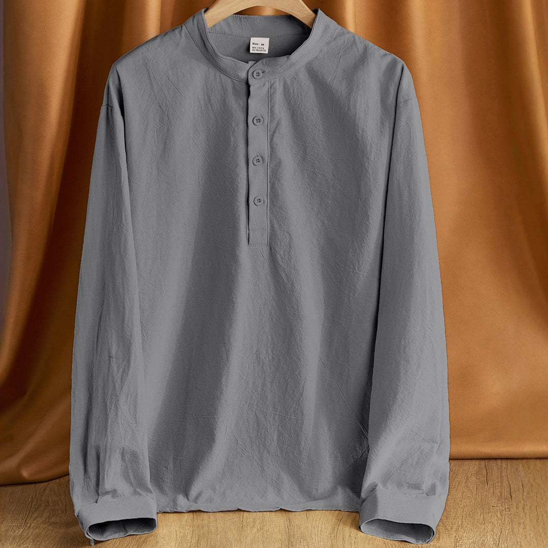 Herren nan Nehru-Kragen-Henley aus Baumwollstretch mit verdeckter Knopfleiste und schmaler Passform Drune