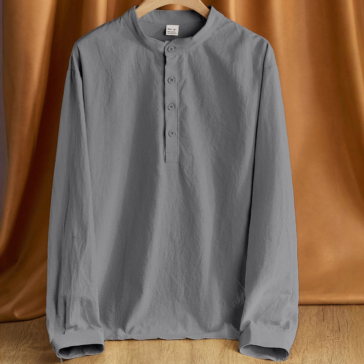 Herren nan Nehru-Kragen-Henley aus Baumwollstretch mit verdeckter Knopfleiste und schmaler Passform Drune