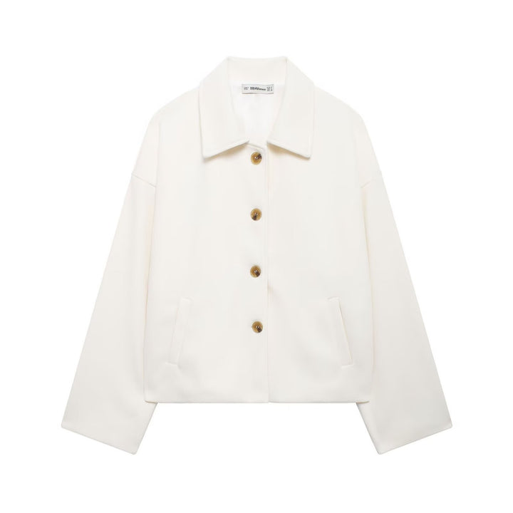 Damen schicke Blousonjacke aus weichem Stoff mit Knopfverschluss und Taschen Drune