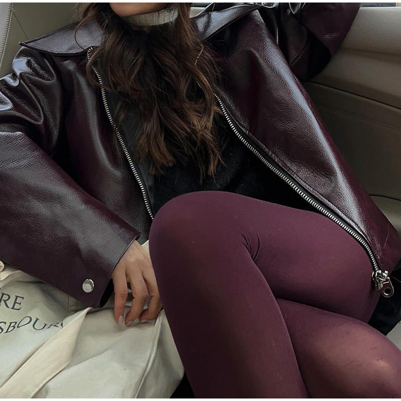 Damen Moderne Kunstlederjacke im Oversized-Schnitt mit klassischen Details Drune