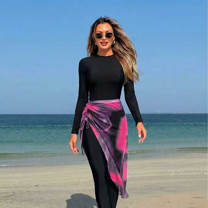 Damen Eleganter langer Badeanzug mit Wickelrock Drune