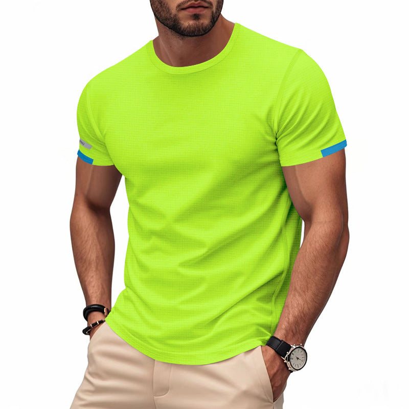 Herren nan athletisches Funktions-T-Shirt mit Rundhalsausschnitt, körpernahem Stretchschnitt und kontrastierendem Ärmelsaum Drune
