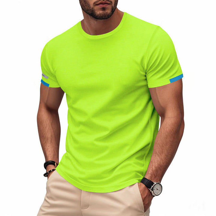 Herren nan athletisches Funktions-T-Shirt mit Rundhalsausschnitt, körpernahem Stretchschnitt und kontrastierendem Ärmelsaum Drune