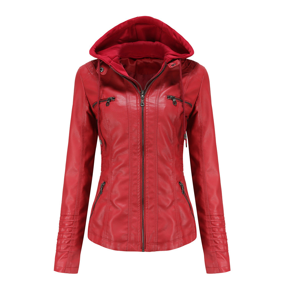 Drune | Lederjacke - Mit Kapuze - Figurbetonter Schnitt - Vielseitig & Stylisch