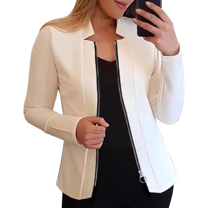 Damen elegante Jacke mit durchgehendem Reißverschluss und schmalem Schnitt Drune