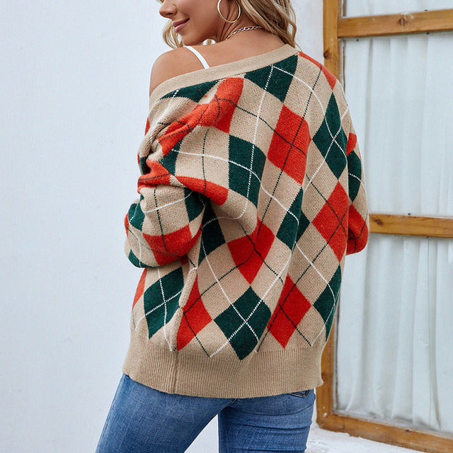 Drune | Farbenfrohe Rautenmusterd Cardigan Polyester Lebhaft, Zeitlos