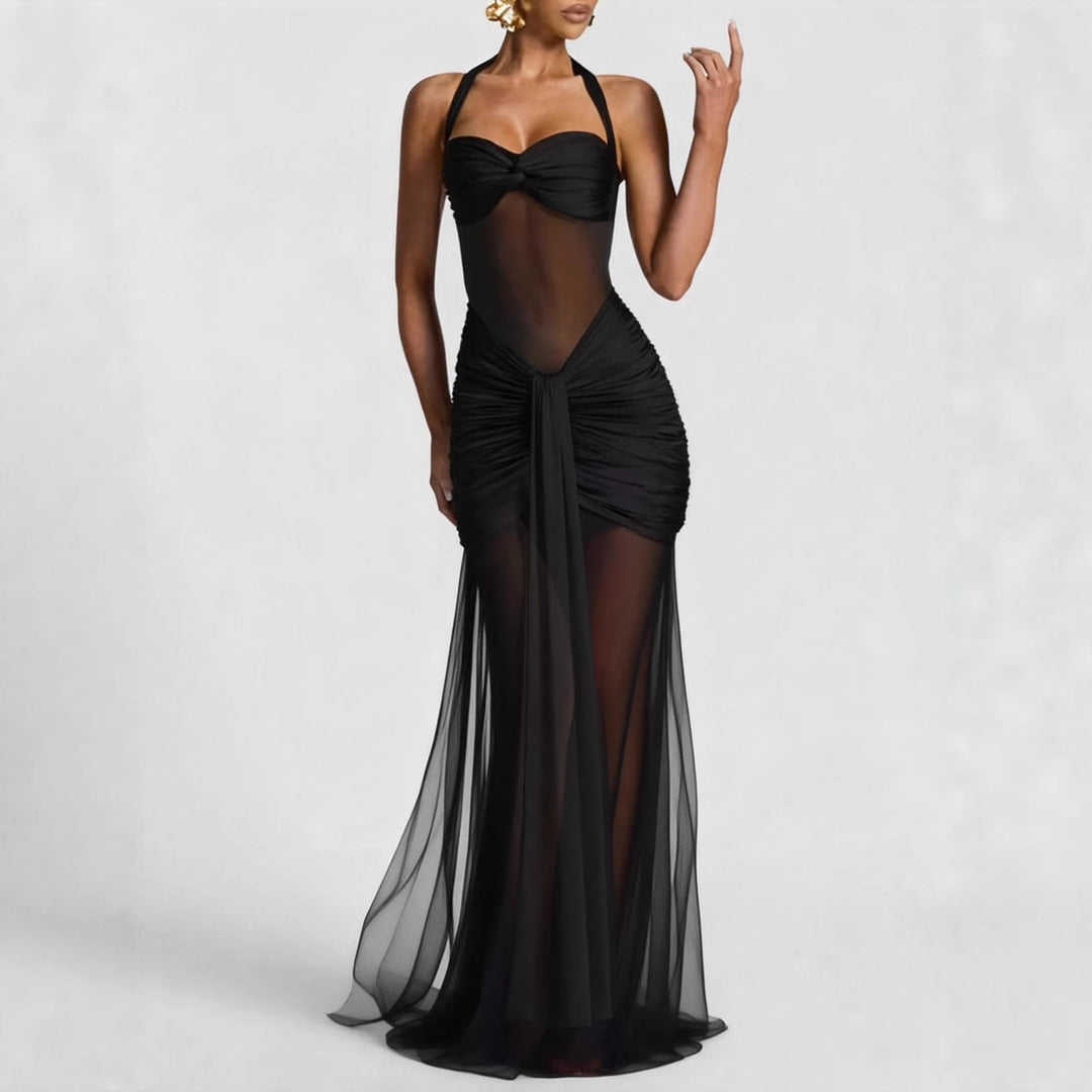 Damen elegantes Kleid im Bodycon-Stil mit raffiniertem Mesh-Einsatz Drune