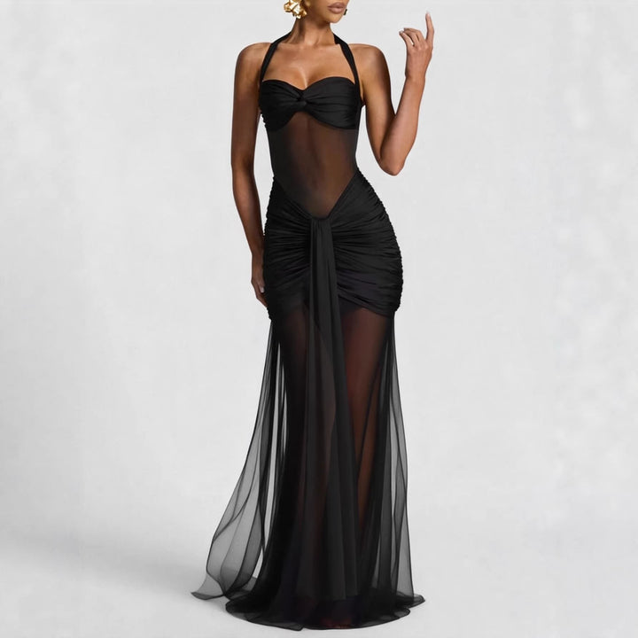 Damen elegantes Kleid im Bodycon-Stil mit raffiniertem Mesh-Einsatz Drune