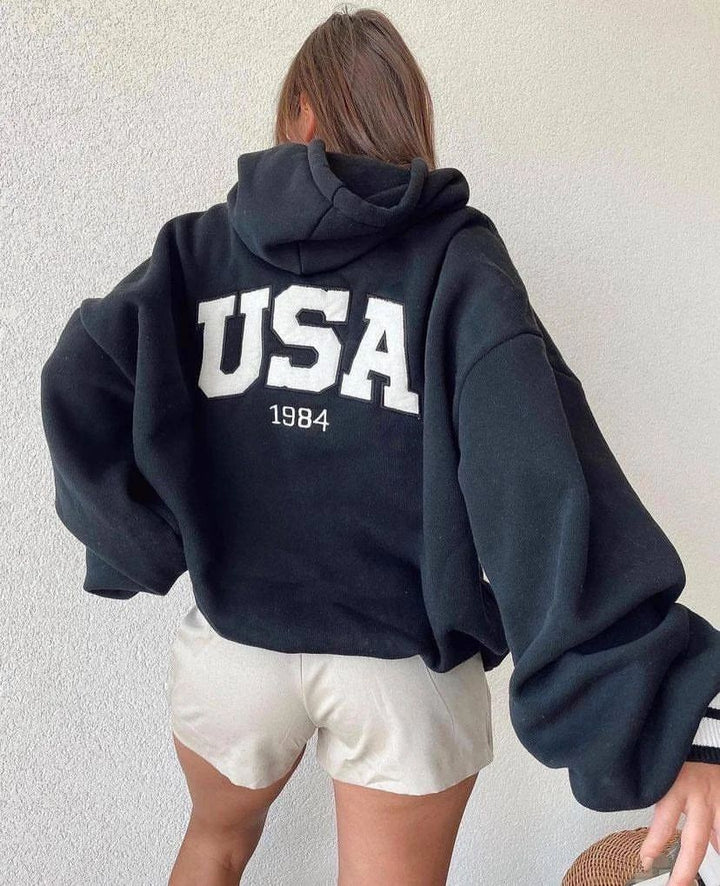 Damen Oversized Kapuzenpullover mit auffälligem Logo Drune