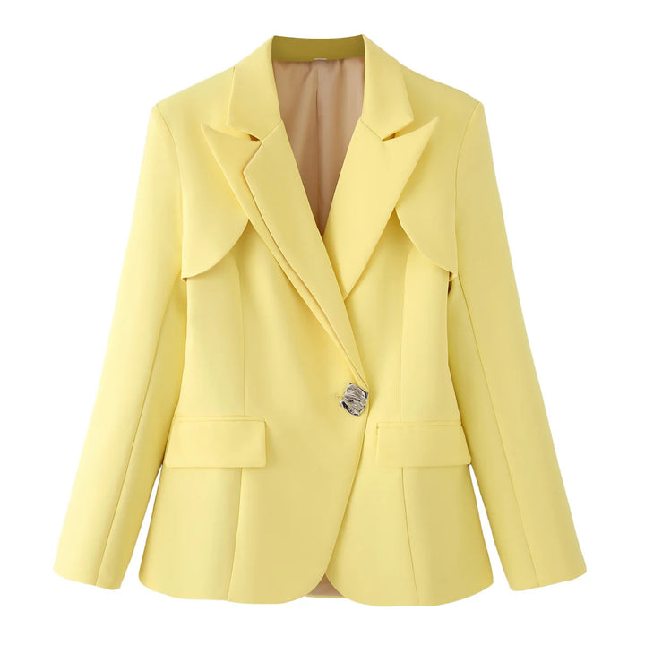 Damen strukturierter Blazer mit eleganten Klappärmel und dekorativem Verschluss Drune