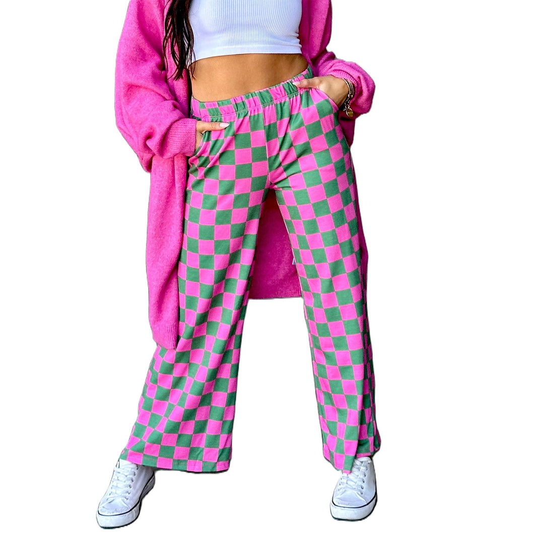 Damen Karierte Palazzohose Drune