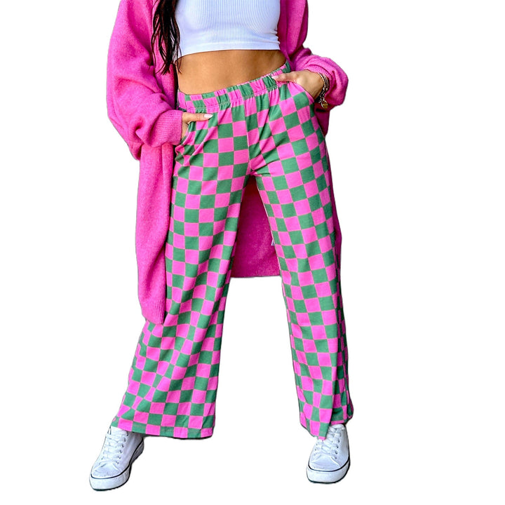 Damen Karierte Palazzohose Drune