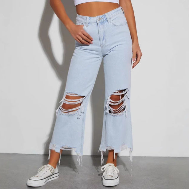 Damen Destroyed Wide-Leg Jeans Drune