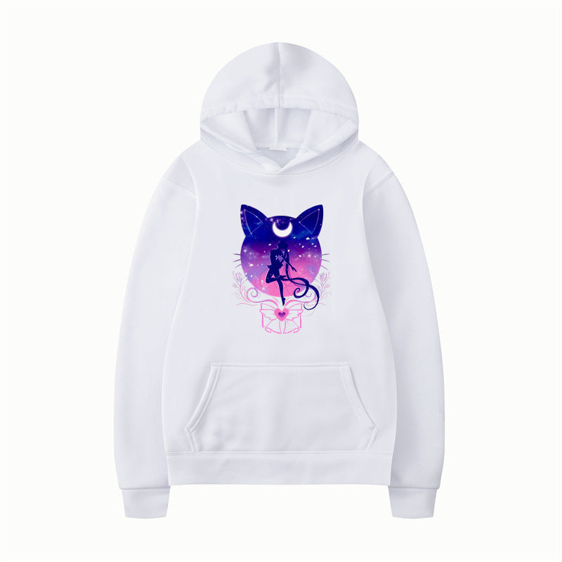 Damen Kapuzenpullover mit künstlerischem Katzenmotiv und bequemer Passform Drune