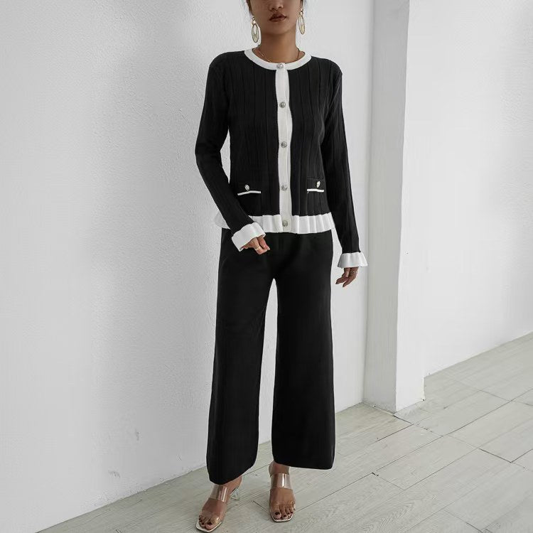 Damen elegantes Strick-Loungewear-Set mit dekorativen Details Drune