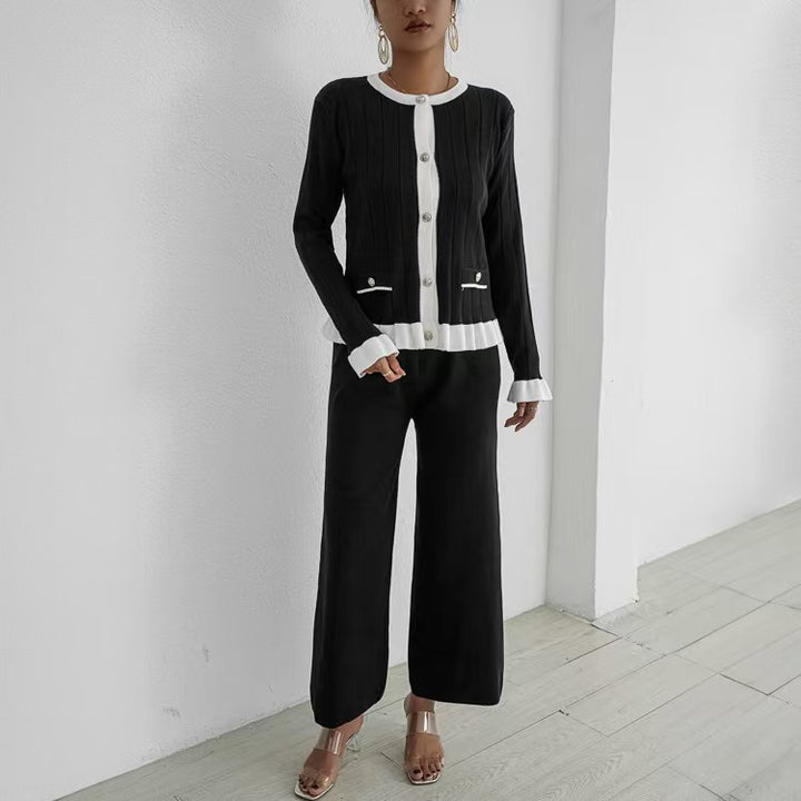 Damen elegantes Strick-Loungewear-Set mit dekorativen Details Drune