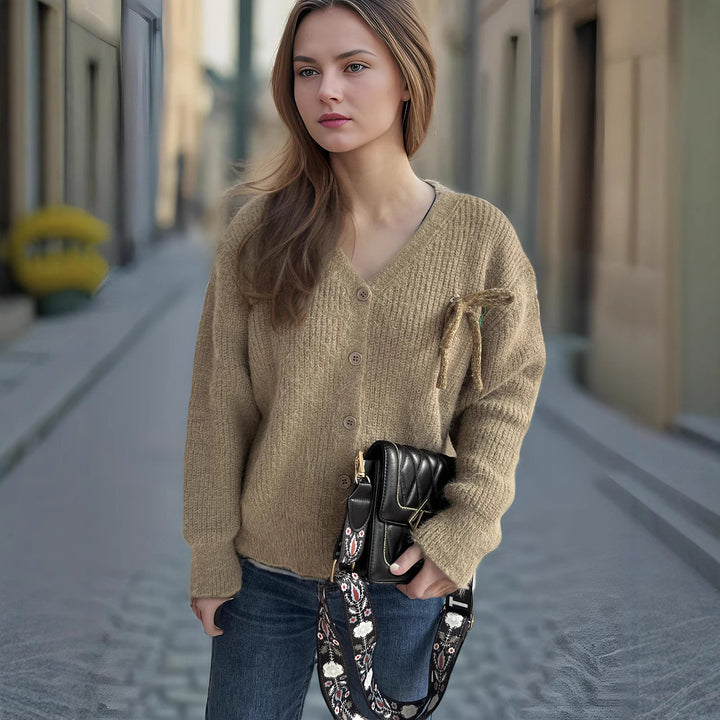 Damen gemütlicher Strickcardigan mit feiner Struktur und dekorativen Knopfdetails Drune