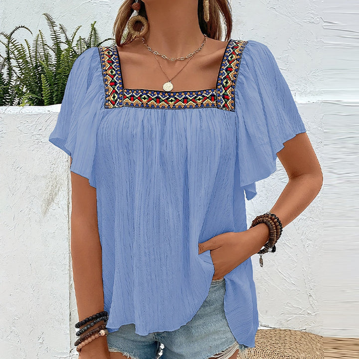 Damen luftige Sommerbluse mit Stickereien Drune