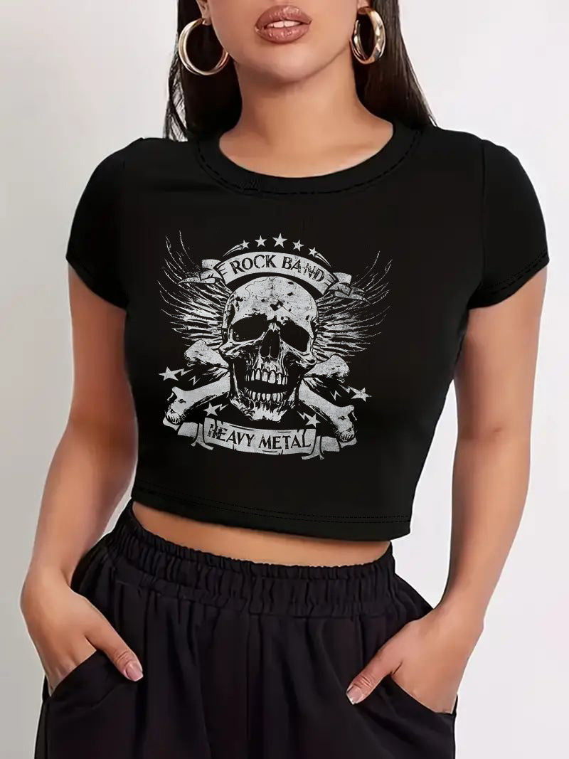 Damen Crop-T-Shirt mit modernem Grafiken-Aufdruck Drune
