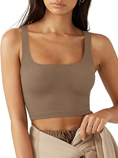 Damen Crop Top mit geripptem Stoff und breiten Trägern Drune