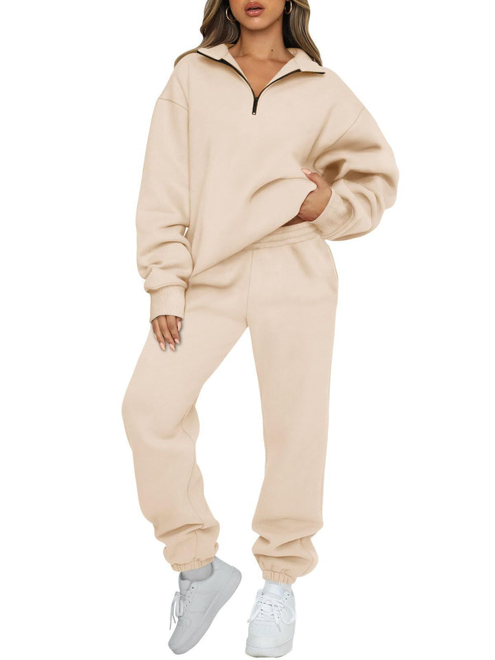 Damen nan lässiges Halbzip-Lounge-Set mit oversized Sweatshirt und taillenhoher Jogginghose Drune