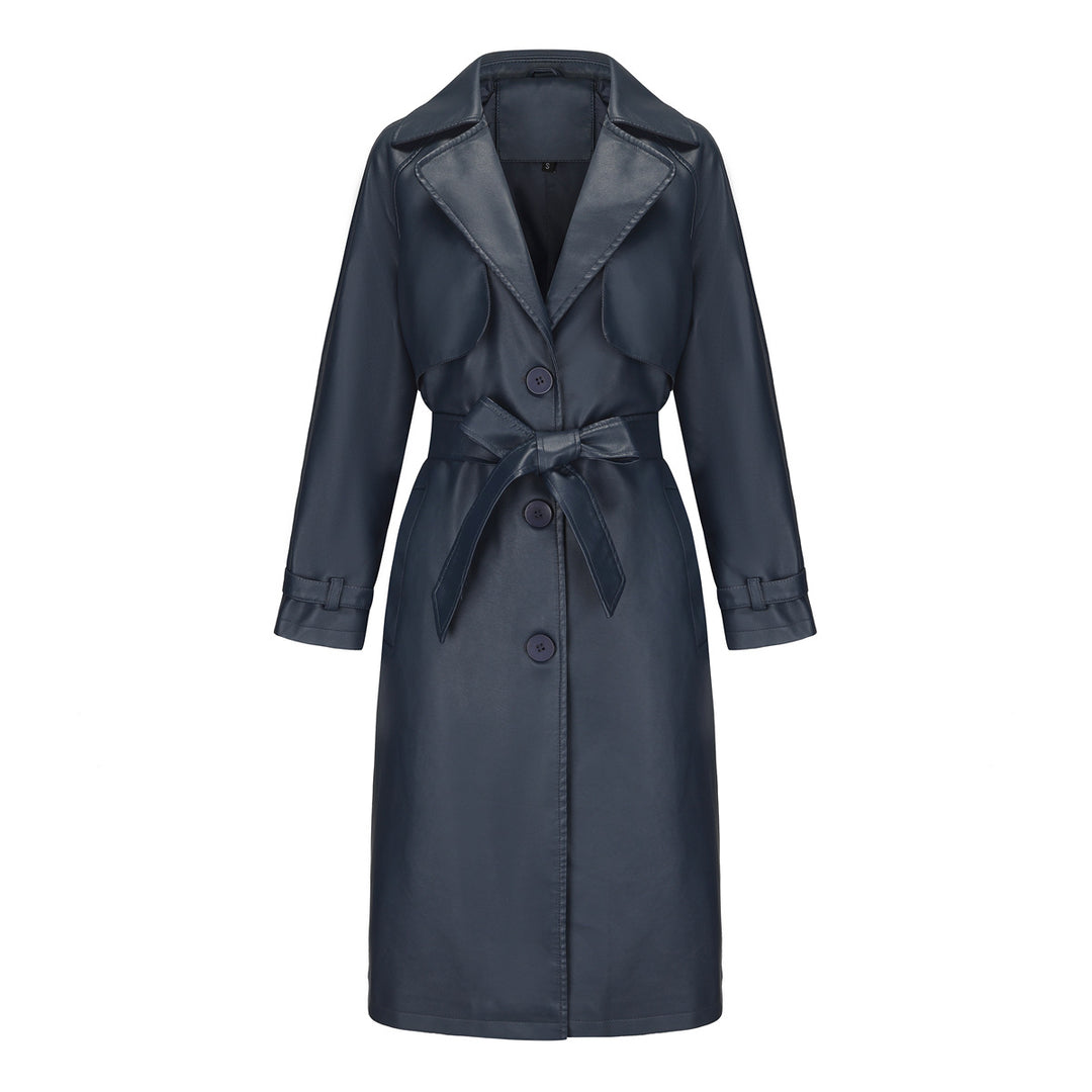Damen modischer Trenchcoat aus hochwertigem Kunstleder Drune