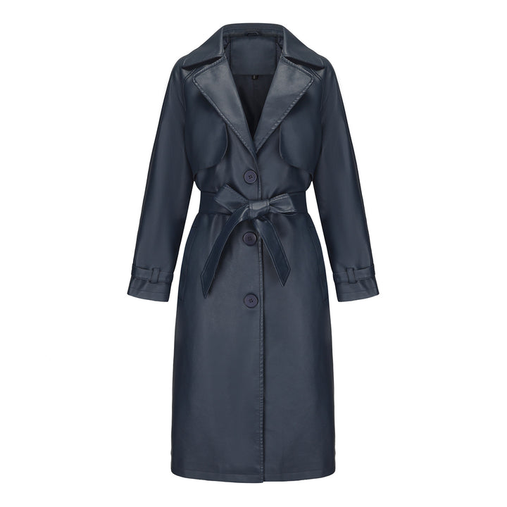 Damen modischer Trenchcoat aus hochwertigem Kunstleder Drune