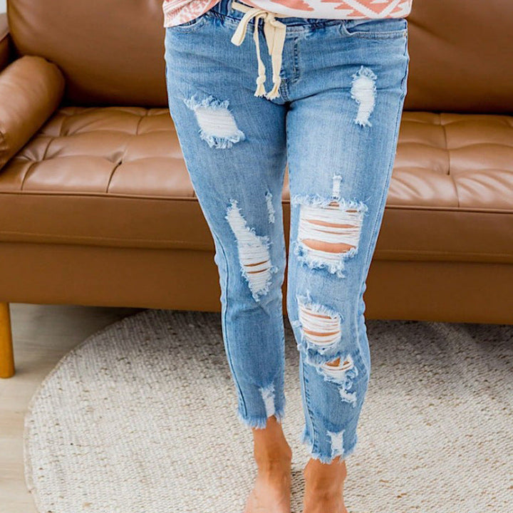 Damen Ripped Skinny Jeans mit trendigen Zerrungen und lockerer Passform Drune