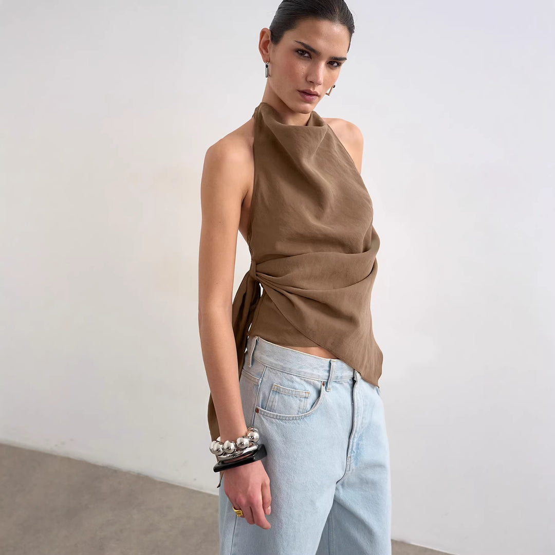 Damen Elegantes Wickeltop mit asymmetrischem Saum Drune