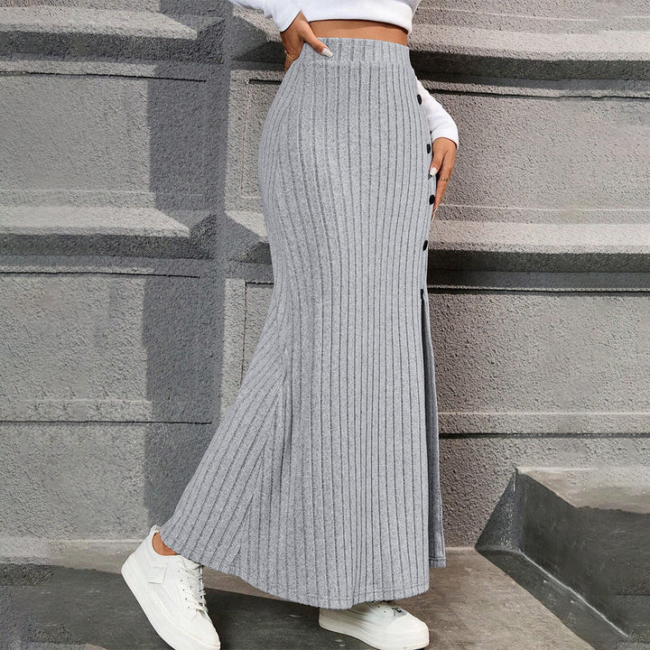 Damen Strick-Maxi-Rock mit Knopfdetails und seitlichem Schlitz Drune