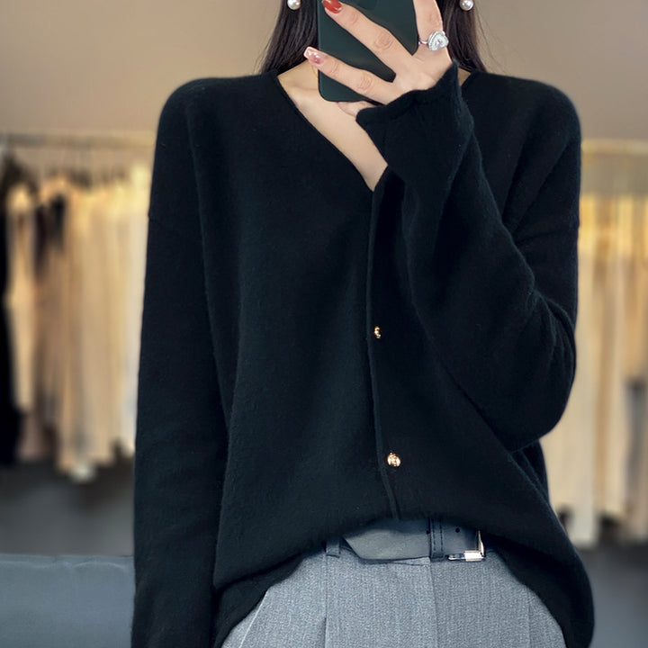 Damen Eleganter Cardigan mit Goldknöpfen und strukturiertem Design Drune