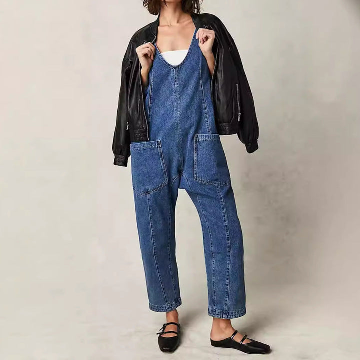 Damen Lässiger Denim-Overall mit großen Taschen Drune